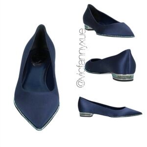 Rene Caovilla ballerina satin crystal embellished flats 37 7